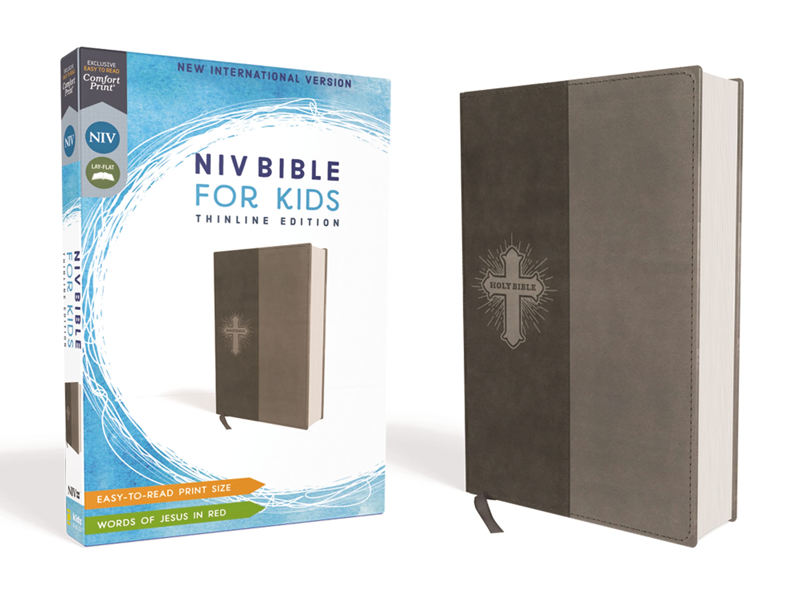 NIV, Bible for Kids, Leathersoft, Gray, Red Letter, Comfort Print: Thinline Edit