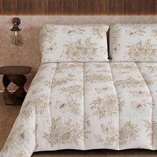 PETTI Artigiani Italiani - Winter Quilt, Winter Duvet, Double Sided Quilt, Solid Colour and Digital Print Botanic Taupe, 100% Microfibre, Made in Italy