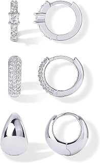 PAVOI 18K Gold Plated Set of 3 Huggie Hoop Earrings for Women, CZ Piercings