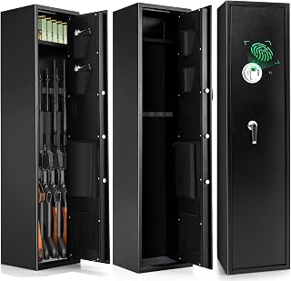 IRONMAX Rifle Gun Safe with Lockable Top Box & Pistol Pockets | Quick Access Biometric Gun Cabinet, Heavy Duty Long Gun Storage Safes for Rifles, Shotguns, Handguns & Pistols