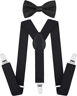 AWAYTR Kids Suspenders and Bow Tie Set, Adjustable Suspenders for Boys | Effortless Color-Matched Set, Fits Toddlers to Big Kids, Ideal for Ring Bearers, Weddings & School Performances