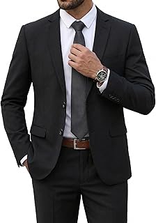 Coofandy Costume 2 pièces pour Homme, Coupe ajustée, 2 Boutons, Veste de Smoking, Blazer pour Mariage, dîner, Bal de Fin d'année, Black One, Taille L