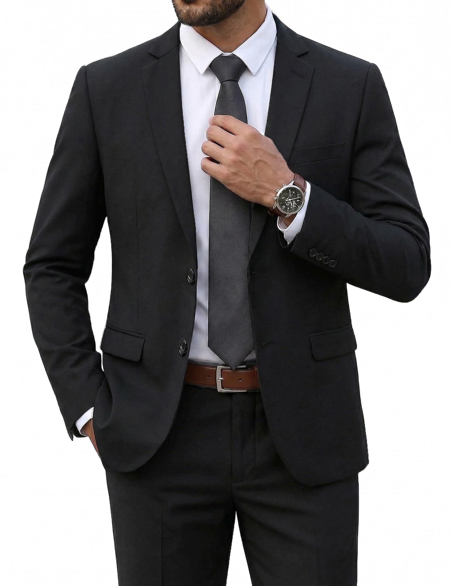 Coofandy Costume 2 pièces pour Homme, Coupe ajustée, 2 Boutons, Veste de Smoking