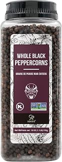 Soeos Black Peppercorns, 18oz (Pack of 1), Non-GMO, Kosher, Packed to Keep Peppers Fresh, Peppercorn for Grinder Refill, Whole Peppercorns