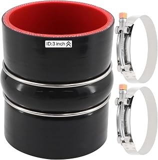 ID 3 inch Silicone Straight Coupler Hose 4-Ply Length 4 inch with 2 T-Bolt Clamps as Turbo Intercooler Intake Pipe,Fits Pipe OD up to 3 in(76mm)