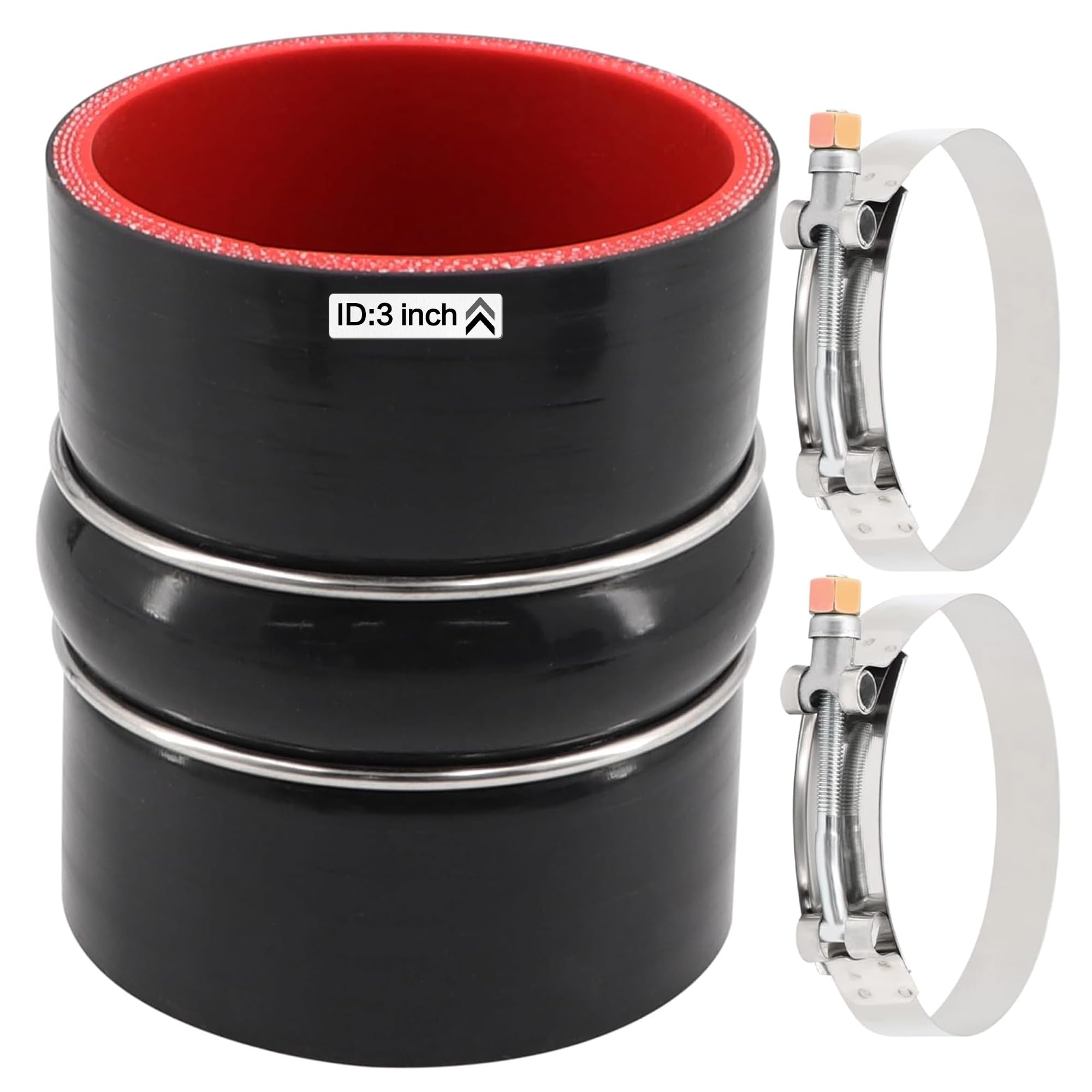 ID 3 inch Silicone Straight Coupler Hose 4-Ply Length 4 inch with 2 T-Bolt Clamp