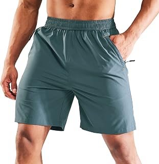 MIER Pantaloncini da corsa ad asciugatura rapida da uomo, con tasca con cerniera, elastico in vita atletica, allenamento, fitness, 17,5 cm