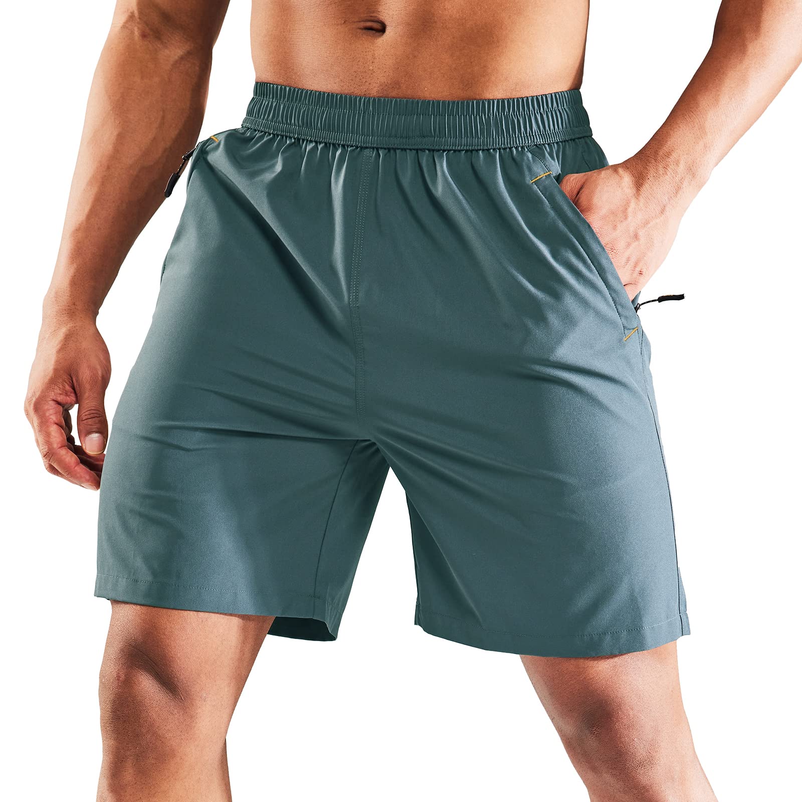 MIER Pantaloncini da corsa ad asciugatura rapida da uomo, con tasca con cerniera