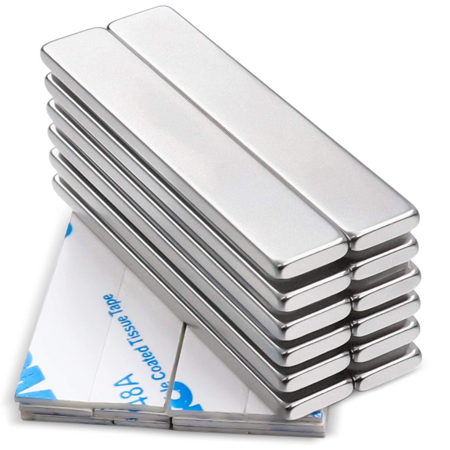 DIYMAG Bar Magnets with Double-Sided Adhesive, Rare Earth Magnet,12 Pcs | 60x10x
