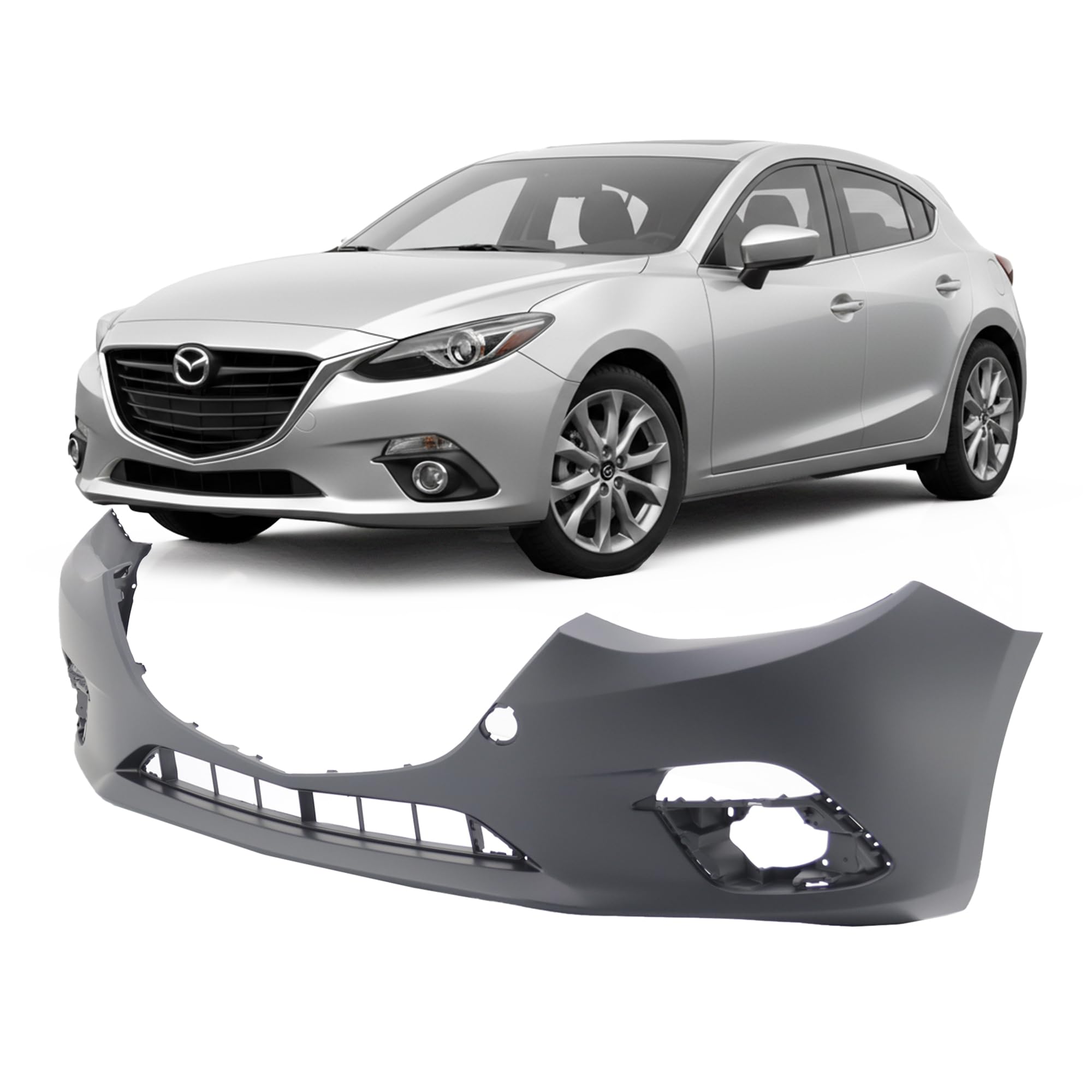 FitParts Compatible with Mazda 3 2014–2016 Front Bumper Cover | Primed, With Fog