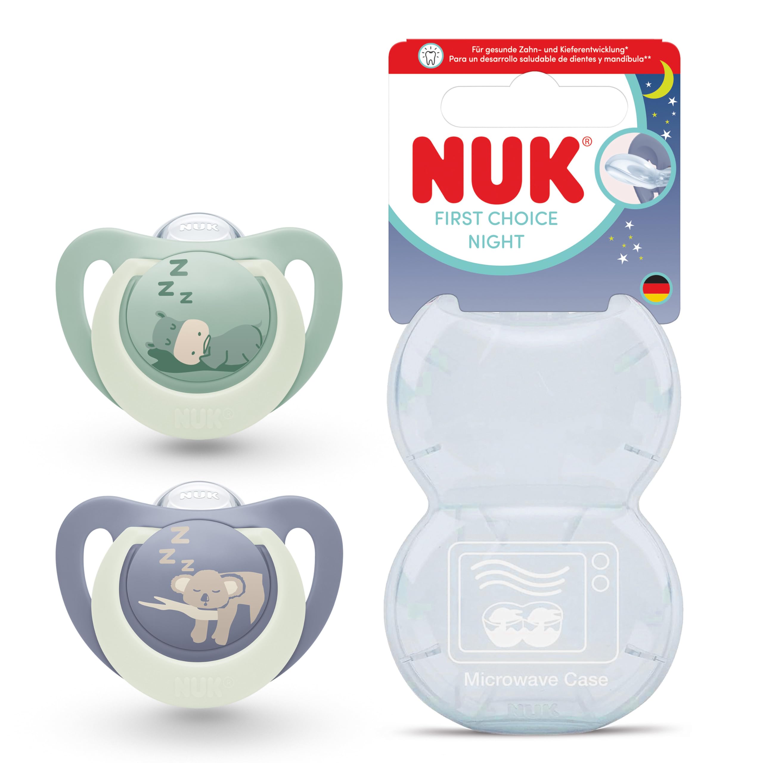 NUK First Choice Night Baby Dummies | 18-36 Months | Orthodontic Soothers that G