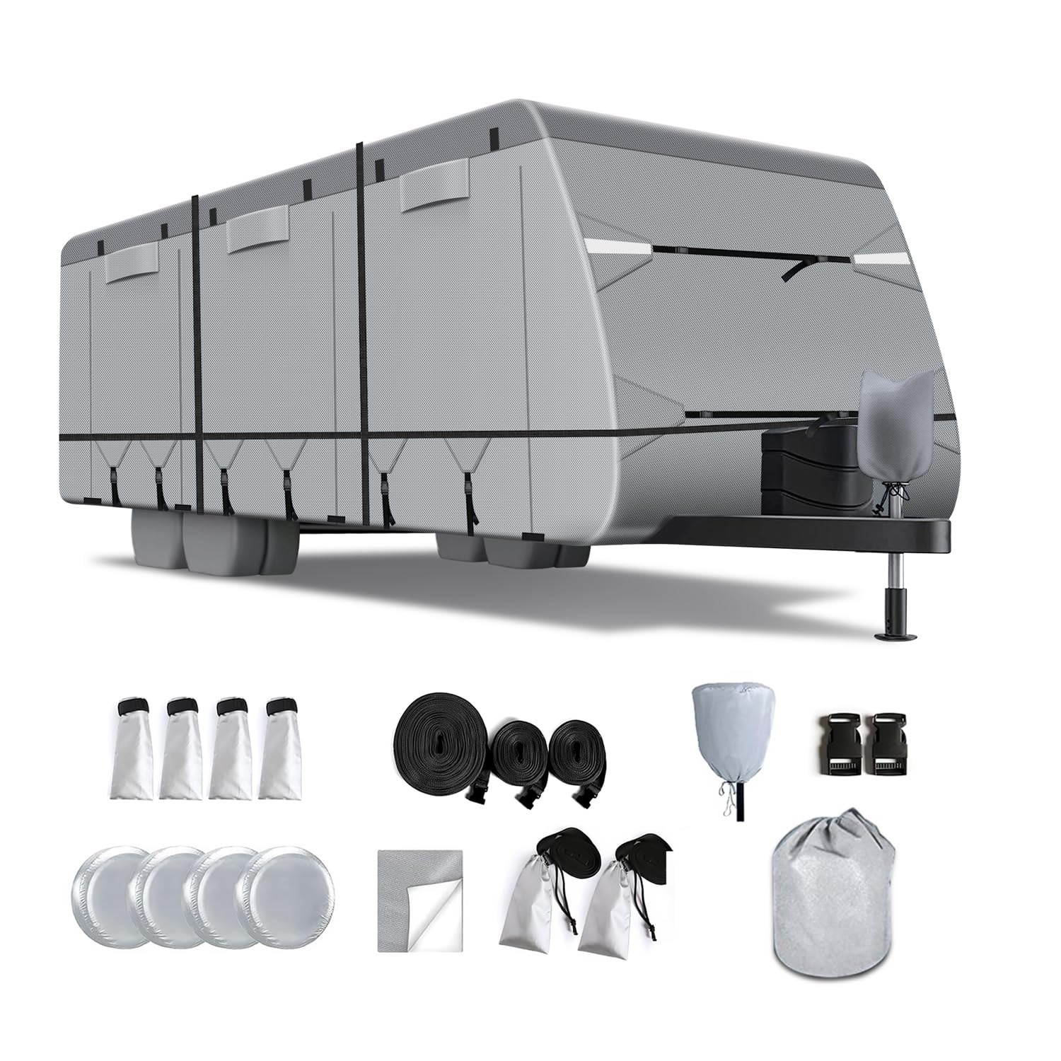 RV Cover, 420D Oxford Heavy Duty Travel Trailer Cover Fit 24-27 ft RV, Tear-Resi