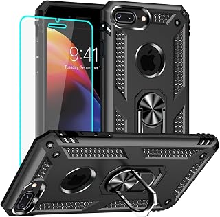 Yiakeng iPhone 8 Plus Case with HD Screen Protector, Military Grade, Ring (Black)