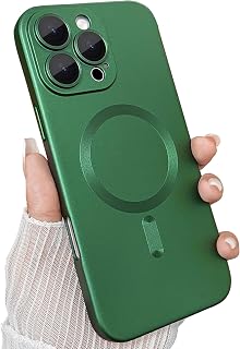 ankofave Magnetic for iPhone 16 Pro Max Case, with Camera Lens Protector, Compatible with Magnetic, Slim Shockproof Bumper Soft Silicone Metallic Lustre Phone Case for iPhone 16 Pro Max, Green