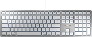 CHERRY KC 6000 SLIM FOR MAC, Teclado Mac con Cable (Conexión USB-A), Distribución de Teclado Inglés EE.UU. (QWERTY), Teclas Silenciosas, Diseño Plano, Blanco/Plateado