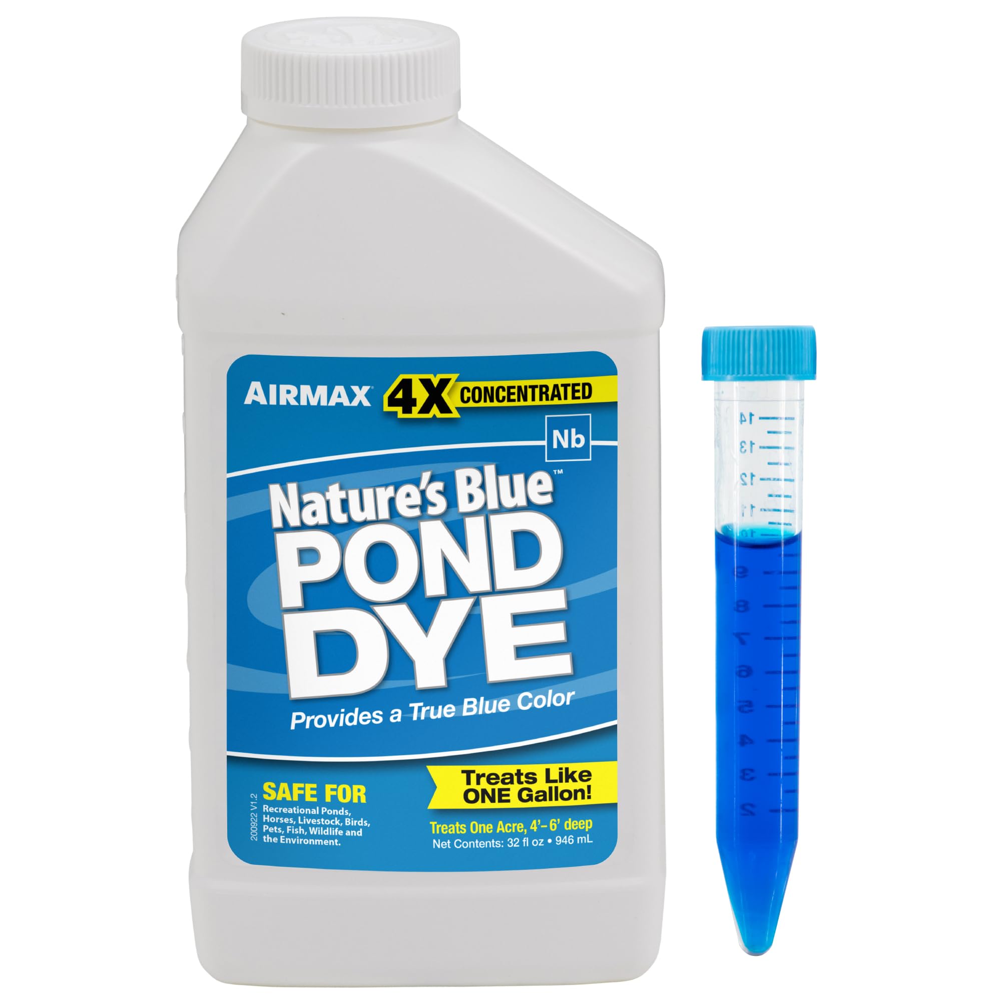Airmax Nature's Blue Pond & Lake Dye 4X Concentrate, 1 Quart | Natural pond colo