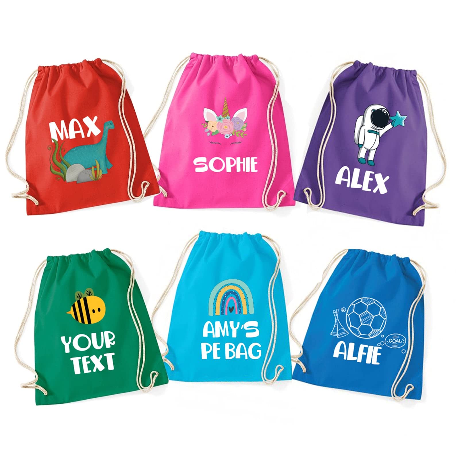 Pomchick, Personalised 100% Cotton PE Bag with Kids Name Back To School Swimming