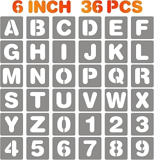 BAMIDELE 6 Inch Letter and Number Stencils, 36 Pcs Reusable Plastic Alphabet Spray Paint Stencils for Painting on Wood, Wall, Fabric, Rock, Chalkboard, Door Porch, Signage, DIY Craft Decoration