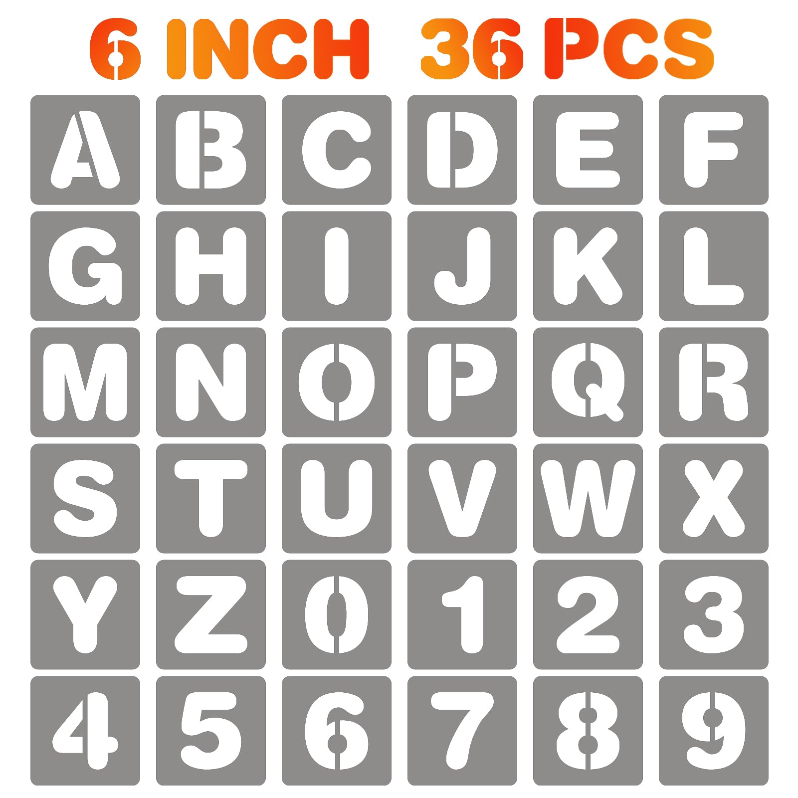 BAMIDELE 6 Inch Letter and Number Stencils, 36 Pcs Reusable Plastic Alphabet Spr