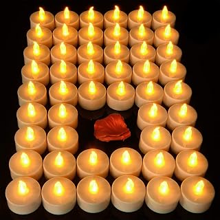Aku Tonpa 50 Pack Lasts 2X Longer White Realistic Battery Operated Flameless Flickering Tealight Candles, Batteries Included