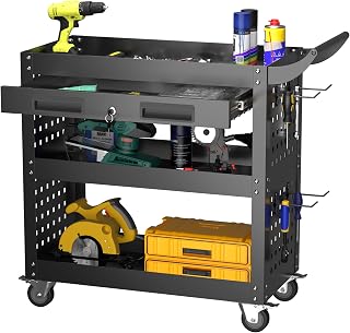 SUPEER Workshop Trolley 78 x 35 x 70 cm with Lockable Drawer