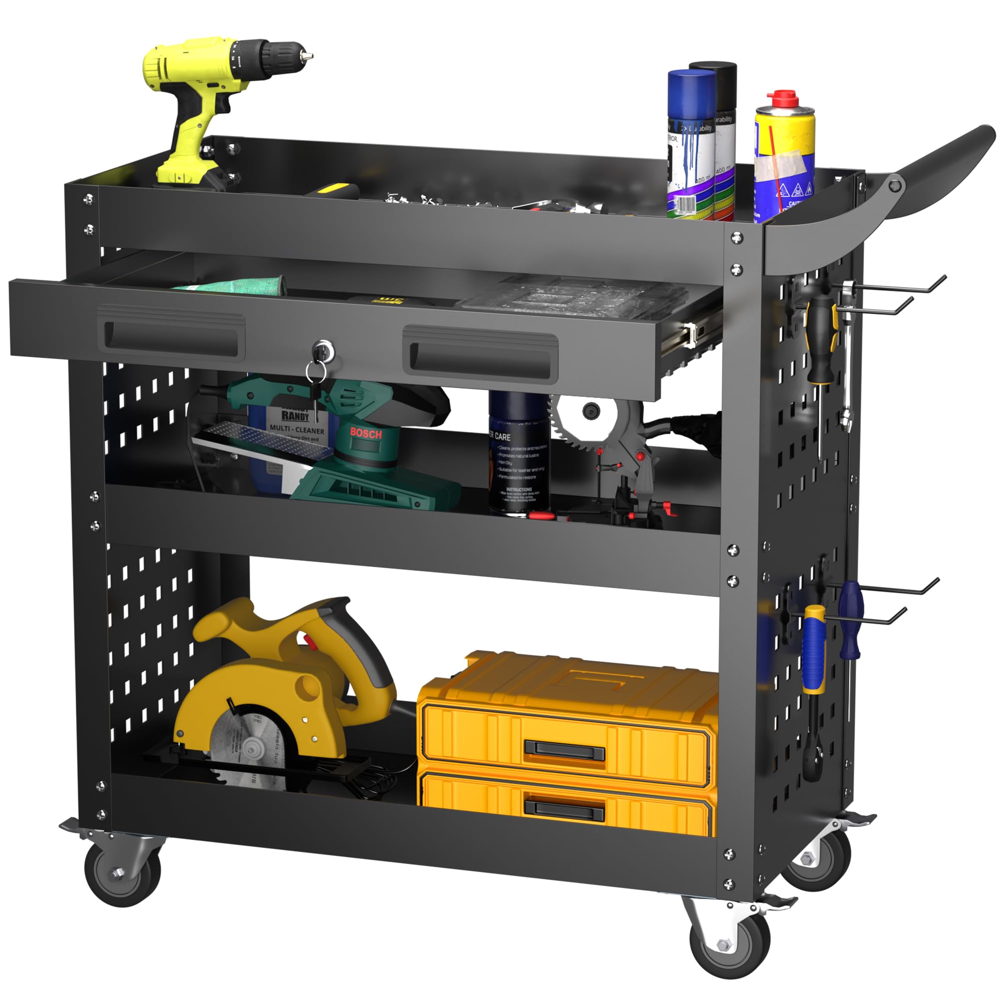 SUPEER Workshop Trolley 78 x 35 x 70 cm with Lockable Drawer
