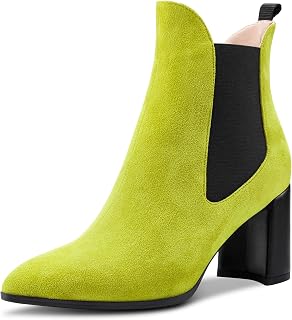 Aachcol Women's Chelsea Ankle Boots Closed Toe Cap Slip-On Chunky Block Heel High Heel Suede 7.5 cm