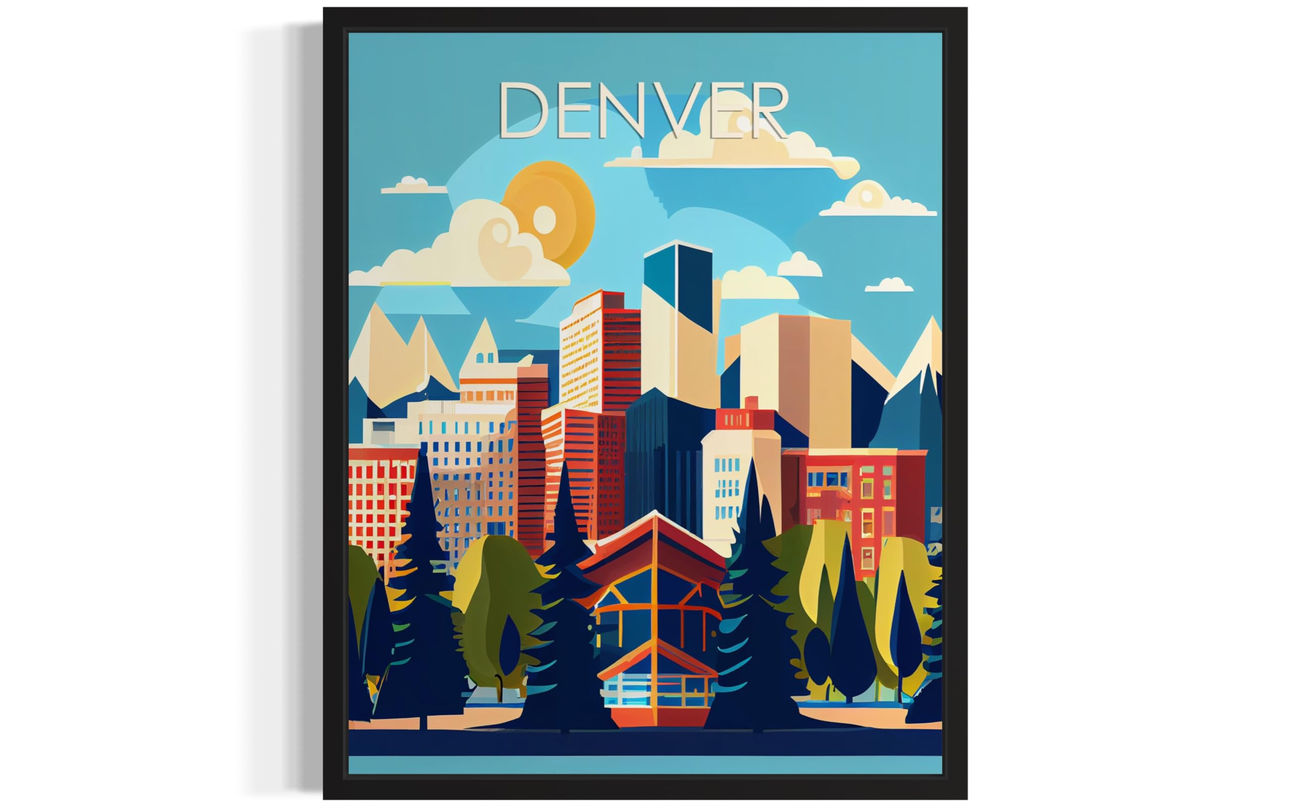 Denver Unframed Poster Art Print, Retro City Mountain and Lake Landscape Artwork