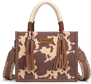 Montana West Wrangler Tote Bag Cow Print Western Satchel Bags for Women Rustler Fringe Purse