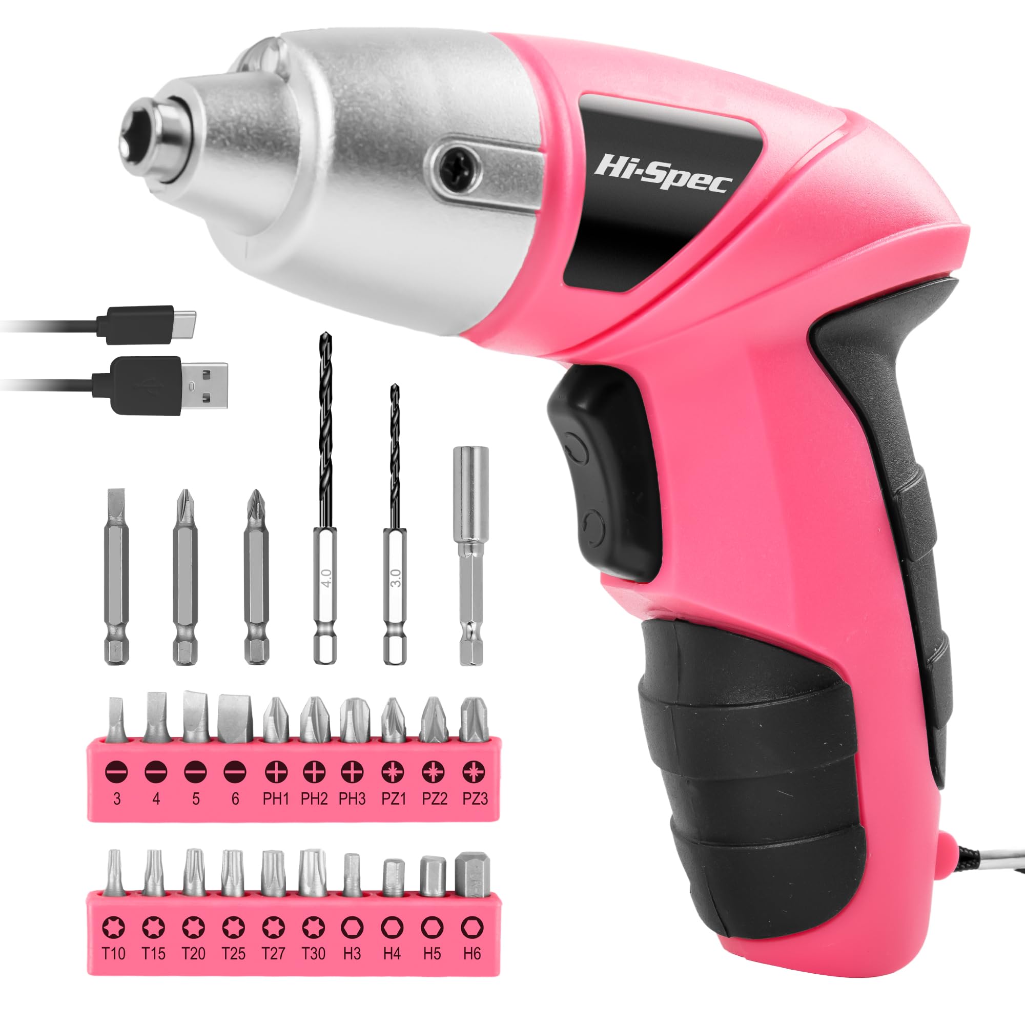Hi-Spec Small Electric Screwdriver, Mini Drill Set, Rechargeable 3.6V Cordless S