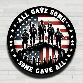 Military Veterans Patriotic Vintage 8" Round Aluminum Wall Sign Indoor Outdoor Gift Decoration for Home Office Bar Farmyard