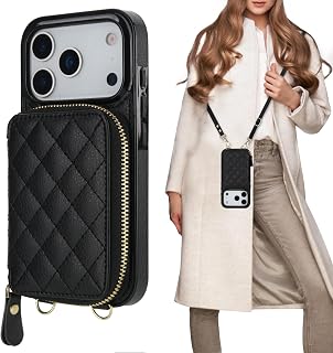 Bocasal Crossbody Wallet Case for iPhone 18 Pro / 17 Pro, Black | RFID Blocking PU Leather Zipper Handbag Purse, Kickstand Flip Folio Case with Card Slots Holder Wrist Strap Lanyard 6.3 Inch