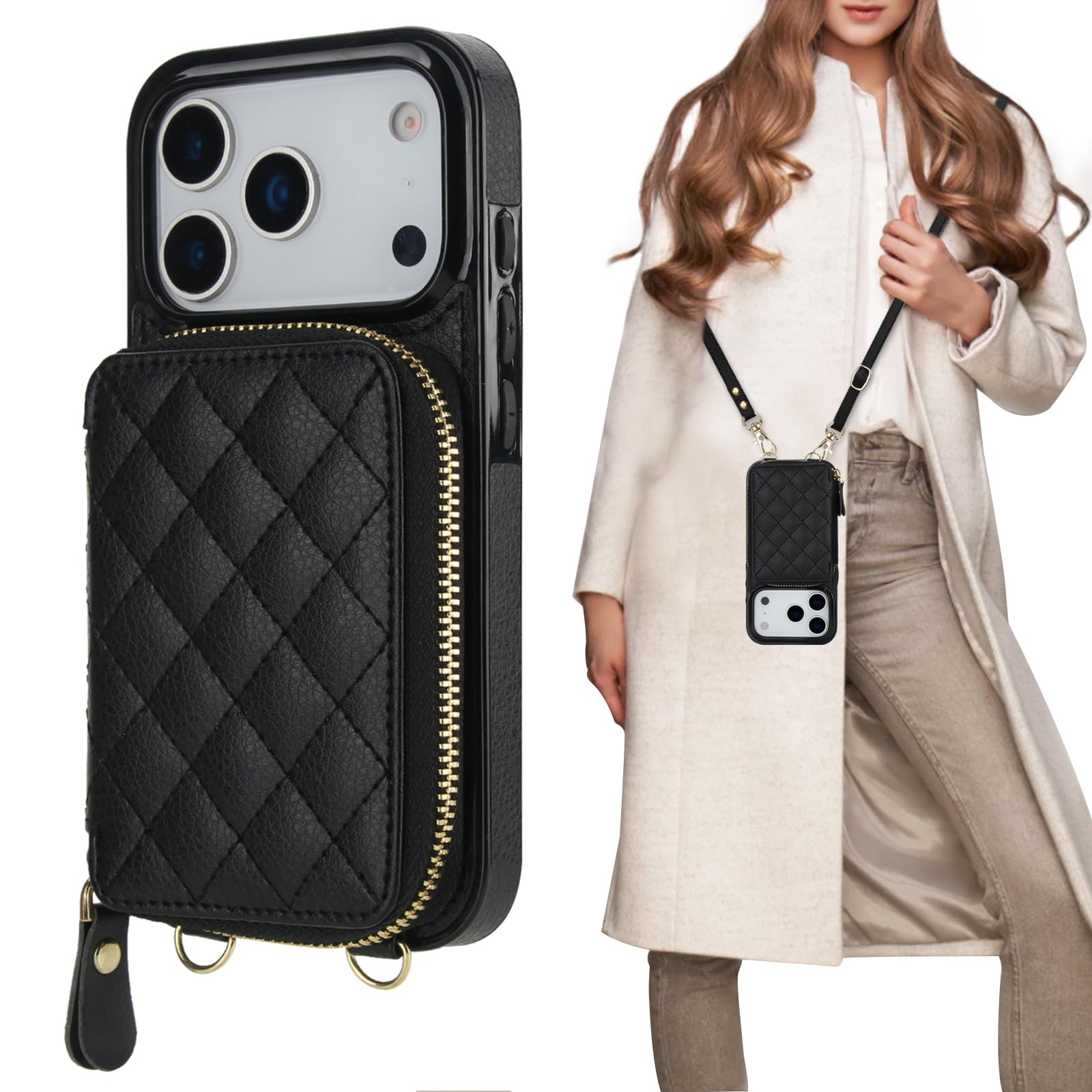 Bocasal Crossbody Wallet Case for iPhone 18 Pro / 17 Pro, Black | RFID Blocking 