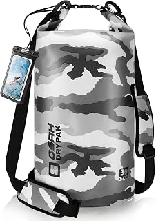 OSAH DRYPAK Waterproof Waterproof Bag 5L/10L/20L/30L/40L Dry Bag with Adjustable Shoulder Strap and Waterproof Phone Pouch for Water Sports, Kayaking, Rafting, Surfing, Camping, Camouflage White, Dry