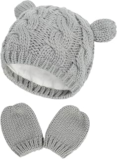 RAOEXI Baby Toddler Hat and Mitten Set Winter Knitted Thick Warm Beanie Cap Gloves for Infant Boys Girls