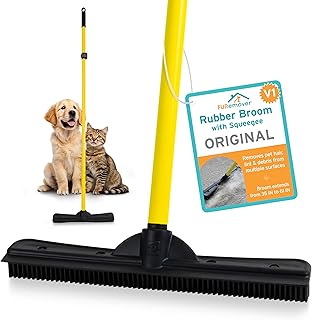 FURemover Pet Hair Removal Rubber Broom, 61" Telescopic Handle | Multi-Surface Rubber Broom with Built in Squeegee Edge, Sweeps up Fur, Hair, and Debris on Tile, Wood, Vinyl, and Carpet