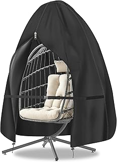 RICHIE Egg Chair Cover, 420D Heavy Duty Oxford Outdoor Single seat Cocoon Swing Covers, Patio Hanging Egg Chair Cover Waterproof with Zipper, 115 x 190cm Black