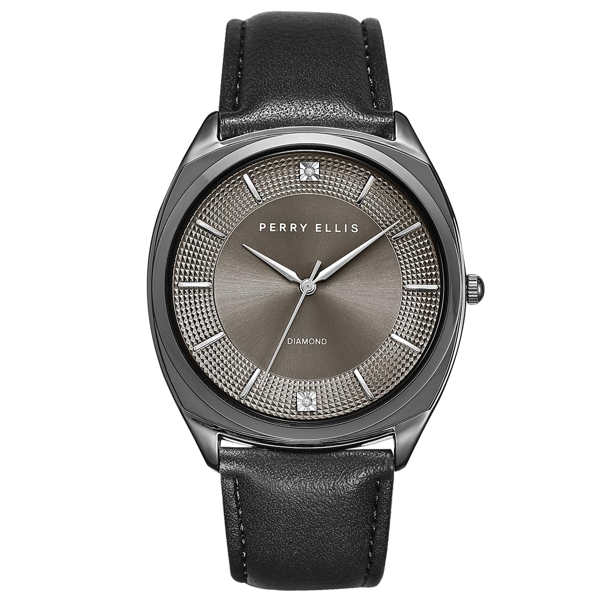 Perry Ellis Slim Diamond Men’s Watch – Round Green Dial, Brown Leather Strap, Si