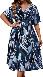Floerns Women's Plus Size Hawaiian Tropical V Neck Long Dress