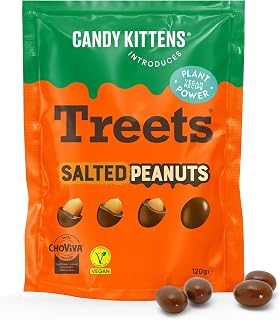 Candy Kittens Treets Salted Peanuts Vegan Chocolate Snack, 120g, 1 Pack | Salted Peanuts in Plant-Based ChoViva Chocolate, No Cocoa, Gluten & Dairy Free - Guilt-Free Snacking