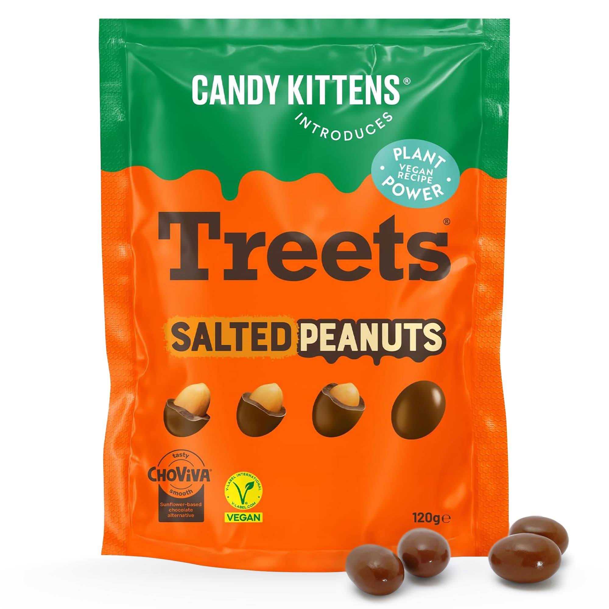 Candy Kittens Treets Salted Peanuts Vegan Chocolate Snack, 120g, 1 Pack | Salted
