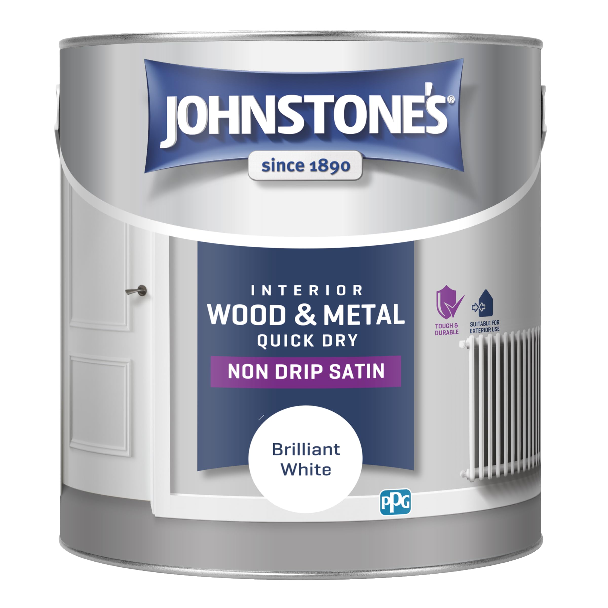 Johnstone's - Quick Dry Satin Wood & Metal Paint - Brilliant White - 2.5L | Sati