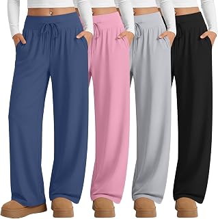 4 Pack Women's Wide Leg Lounge Pants Yoga Sweatpants
