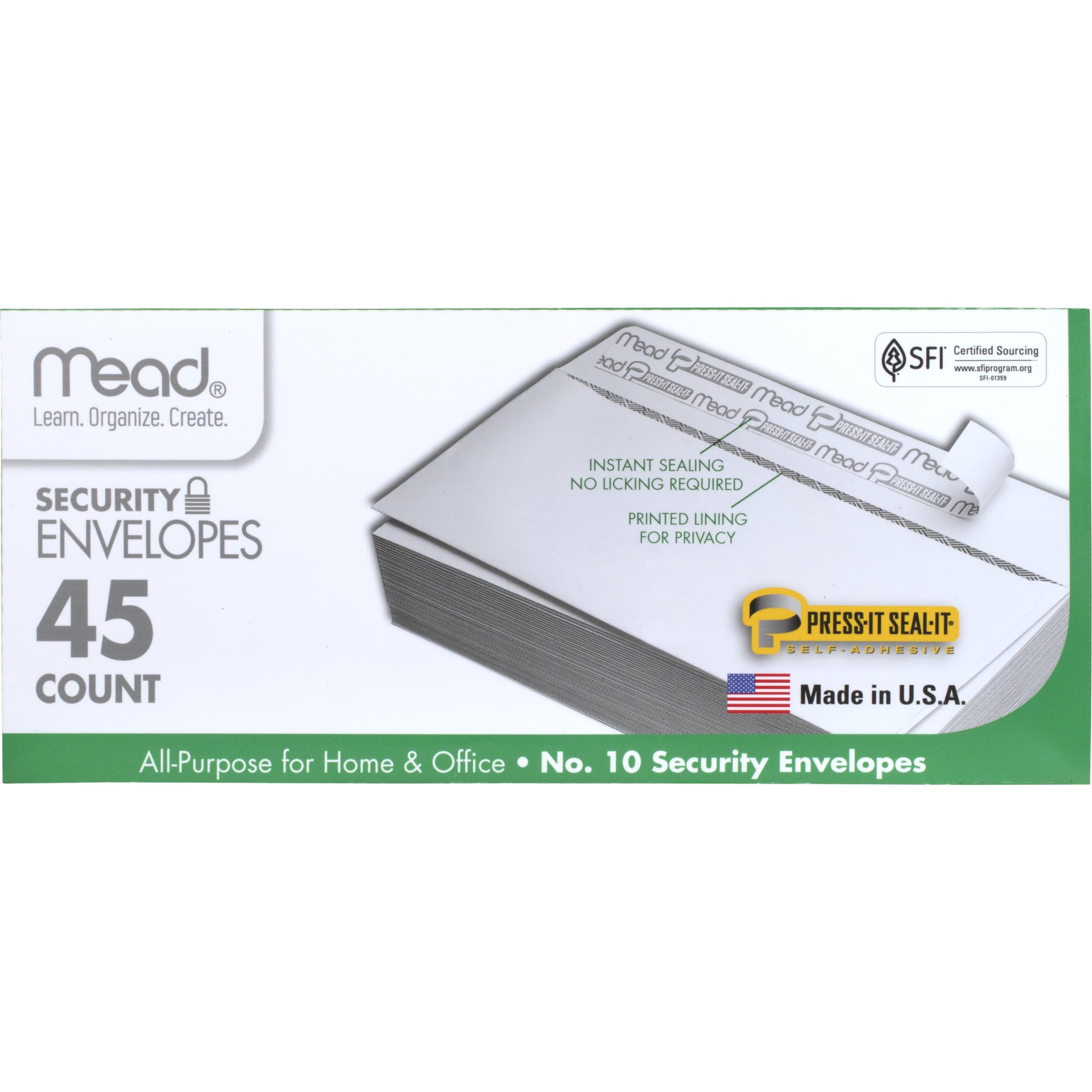 Mead #10 Security Business Envelopes Letter Size 4-1/8" x 9-1/2" – Peel and Seal