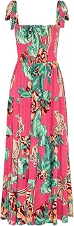 Kinstel Women's Summer Boho Spaghetti Strap Square Neck Ruffle Casual Flowy Long Dress Beach Swing Party Maxi Dress Size