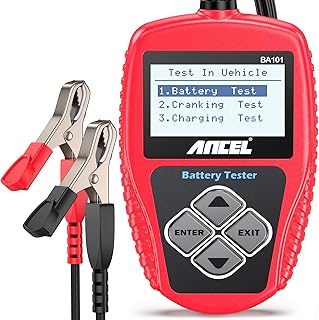 ANCEL BA101 Car Battery Tester, 12V Digital Automotive Alternator Meter Diagnostic Tool,100-2000 CCA Load Capacity, Charging &amp; Cranking Analyzer for Truck, Boat, RV, Marine Vehicle, and More
