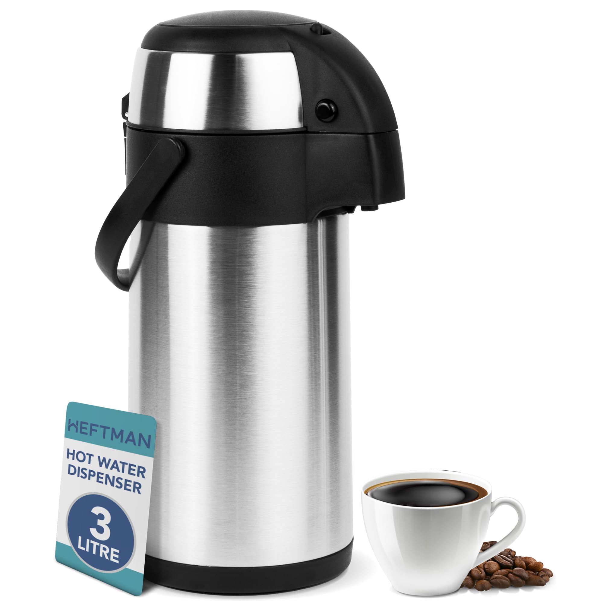 HEFTMAN Thermal Coffee Carafe - 3L Stainless Steel Airpot Pump Action Flask