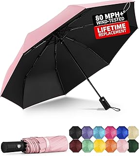 Yoobure Windproof Automatic Travel Umbrella, Compact Folding UV Sun & Rain | One-touch auto open close, windproof frame withstands storms, UV protection fabric, lightweight for backpack car daily use