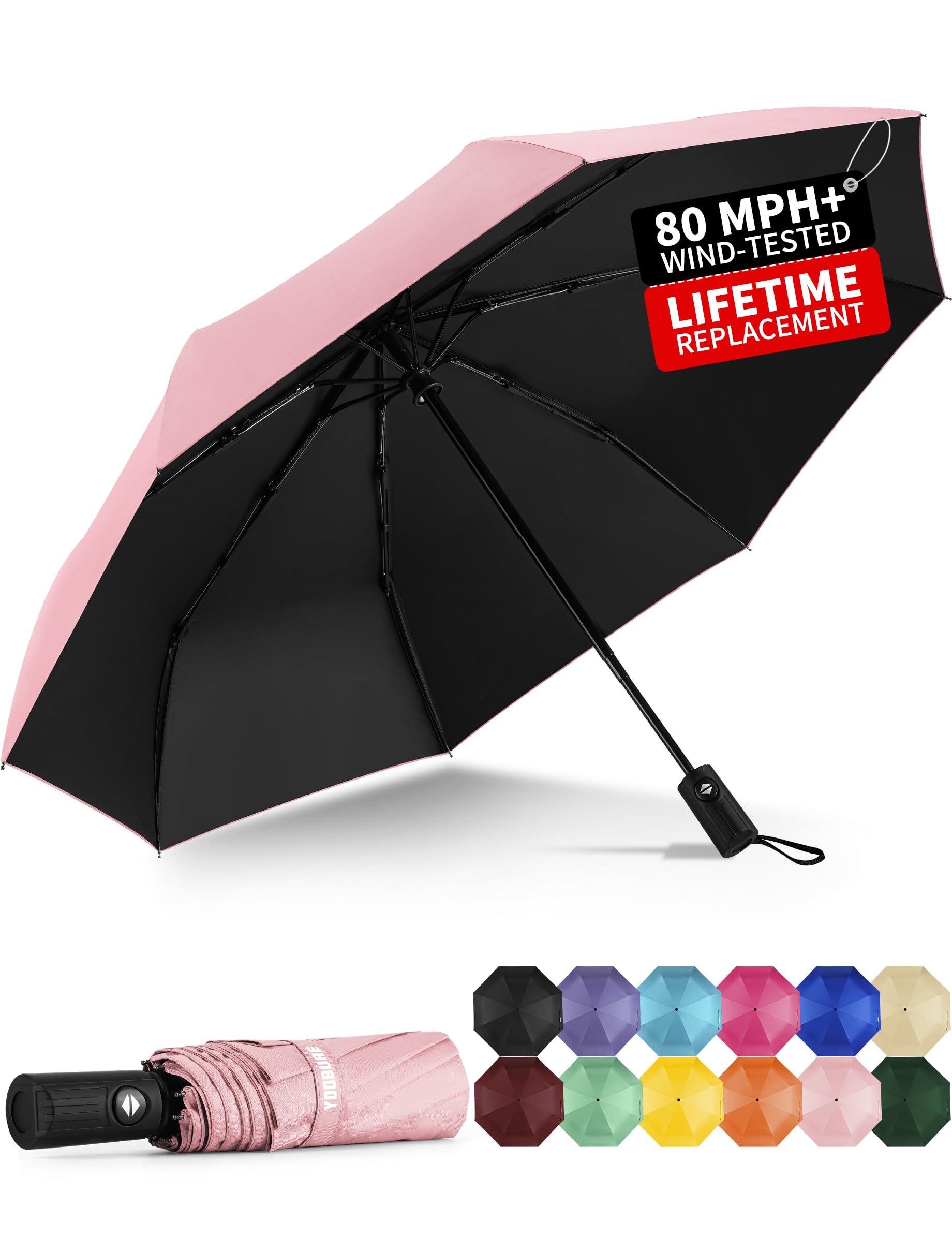 Yoobure Windproof Automatic Travel Umbrella, Compact Folding UV Sun & Rain | One