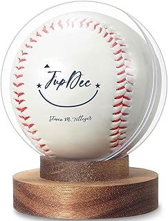 JupDec Baseball Display Case, Round Clear Ball Holder with Wooden Base, Autograph Baseball Stand Box for Single Ball, Acacia Wood, Brown, 4 Pack